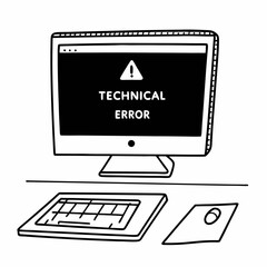 Vector illustration of desktop computer showing system error, isolated on white background