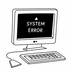 Vector illustration of desktop computer showing system error, isolated on white background