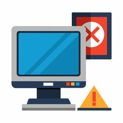 Vector illustration of desktop computer showing system error, isolated on white background