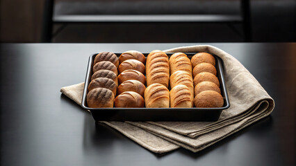 Foodie travel private jet Freshly baked bread rolls tray cloth with foodie vibe perfect for travel or private jet dining
