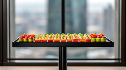 Foodie travel private jet foodie travel experience with private jet catering featuring colorful bite sized gourmet appetizers