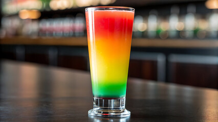 Foodie travel private jet colorful layered drink in glass on table perfect for foodie travel and private jet enjoyment