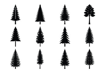 set of silhouettes of trees on white background. Holyday and christmas tree bundle