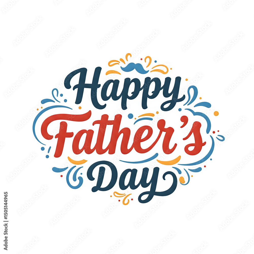 Fototapete delighted father's day text banner arranged in a square format. artistically drawn vector graphics.
