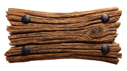 Old weathered wooden plank with rivets isolated on transparent background