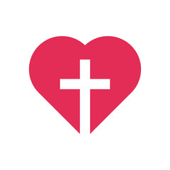 Obraz premium Heart with Christian cross in white. Love and faith concept icon.