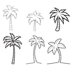 Fototapeta premium Collection of detailed hand drawn palm tree illustrations in various cartoon styles isolated on white background