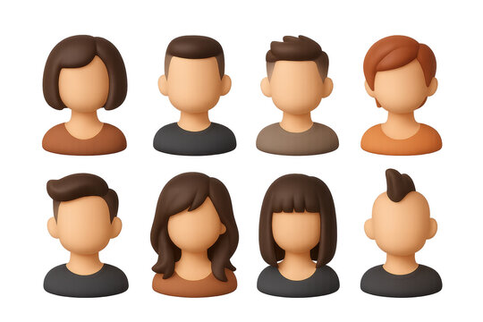 3D Haircut Icons. 3D icon set of haircut styles: bob cut, crew cut, fade, pixie cut, undercut, layers, bangs,