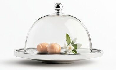 Elegant Rolls Under Glass Cloche with Decorative Flower for Gourmet Dining Ambiance