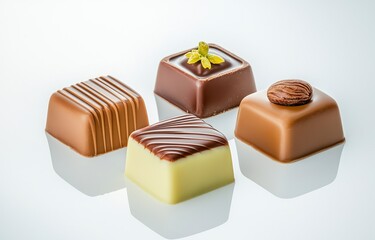 Exquisite Square Chocolate Assortment with Elegant Garnish on White Surface Delicious Treat