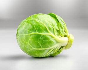 Fresh Green Brussels Sprout Close Up Showing Vibrant Leaf Texture and Natural Healthy Appearance