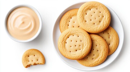 Golden Crackers and Dip Delights A Culinary Still Life Food Photography with Creamy Sauce Display