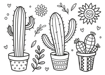 Hand-Drawn Cactus & Succulent Doodle Vector Set – Cute Botanical Illustrations for Stickers, Prints & Decor
