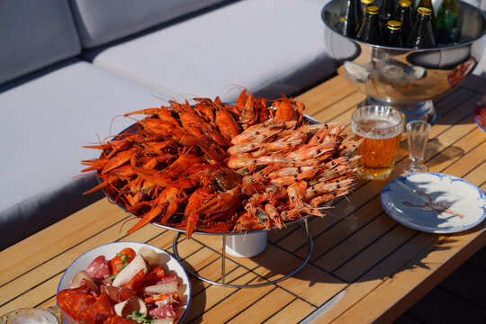 Fresh seafood platter on a sunny deck during a summer gathering