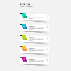 5 data infographics tab paper index template. Vector illustration abstract background.