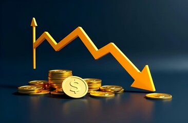 Stock market graph of currency, dollar, cryptocurrency coins chart trending price down trend, digital finance. Cryptocurrency exchange chart, the exchange arrow is going up. minimal background