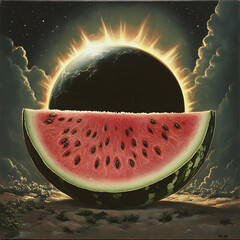 Epic Watermelon Eclipse in Dramatic Sky