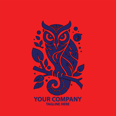 Elegant Owl Silhouette Logo on Red Background