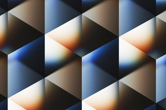 Abstract 3D rendering of colorful geometric pattern with cubes and gradient effects