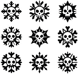 Skull Snowflake Icons with Gothic and Halloween Style Designs