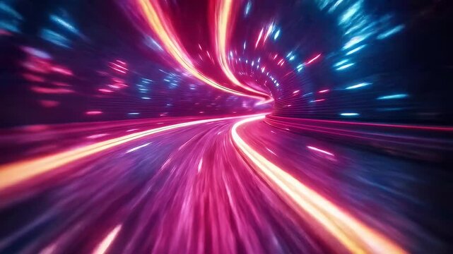 Abstract Light Speed Tunnel with Neon Blue and Pink Glow Futuristic Technology Background Art and Digitally Generated Image