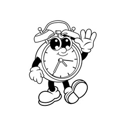Retro character design of friendly alarm clock outline