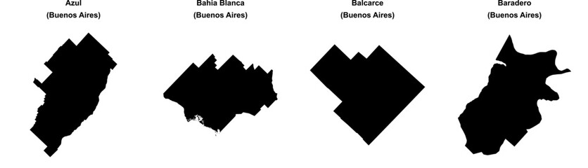 Azul, Bahia Blanca, Balcarce, Baradero outline maps