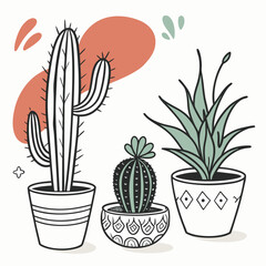 Modern Cactus & Desert Plant Art Set – Stylish Botanical Illustrations with Abstract Backgrounds