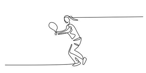 Tennis player one line. Racket sport vector. Match illustration.