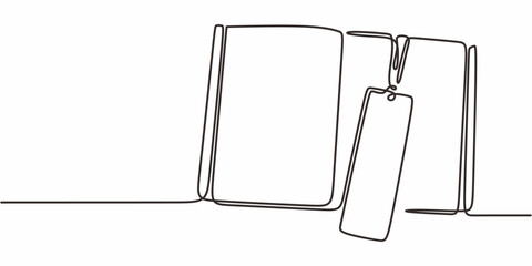Open Book with Bookmark Continuous Line, Reading Wisdom Vector