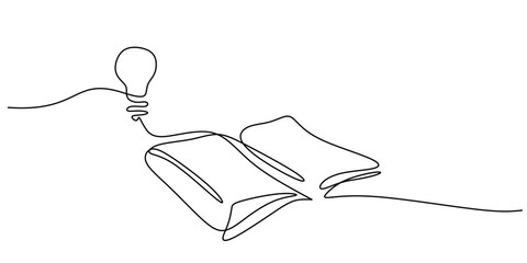 Book with Light Bulb Innovation One Line, Creative Learning