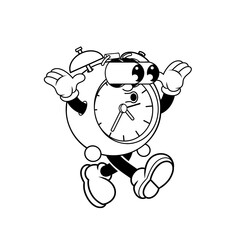 Retro character design of alarm clock shock outline