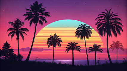  Vibrant Synthwave Beach Scene