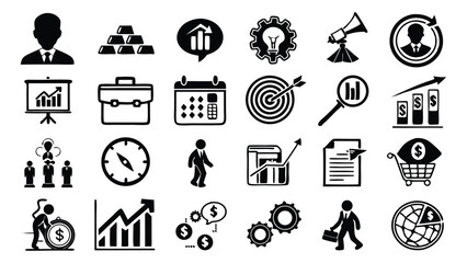 Business Icon Set – Modern Blue Vector Icons for Strategy, Management & Growth