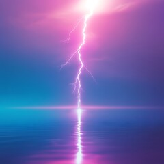 Blue electric power bolts of lightning strike the dark stormy night sky over the sea