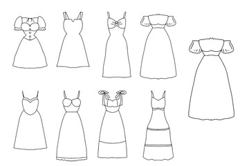 Set of different dress variant style. fashion design most popular collection