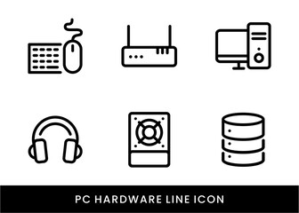 Computer Hardware Line Icon Set Device, Technology, PC Components, Server, and Electronics icon