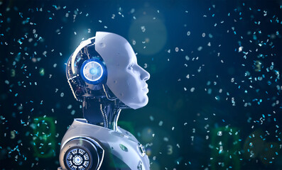 Machine learning concept ai robot with education graphic interface