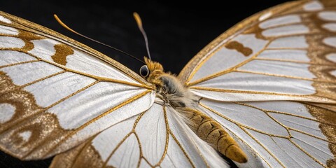 A macro closeup of a brown butterfly on a green leaf with wings open