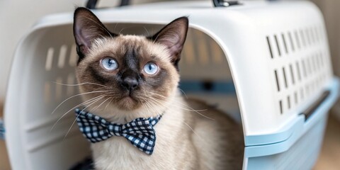 A cute young white Siamese kitten with beautiful blue eyes