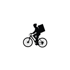 Obraz premium Silhouette of a bicycle delivery person on white background
