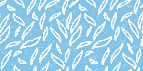 Seamless abstract pattern with textured organic shapes. Plain blue background. Vector hand drawn. Minimalist designs print for textiles, stationery, , modern decor, adding energy and playfulness.