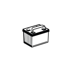 Silhouette of a car battery, simple symbol on white background