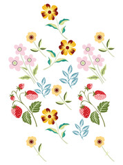 This stunning image showcases an intricate, abstract Indian floral design. Delicate, swirling patterns and vibrant, jewel-toned flowers dance across the canvas, set against a crisp, white background