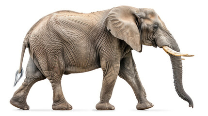 Obraz premium African Elephant Walking Gracefully in Natural Habitat with Detailed Texture and Features on Isolated Background