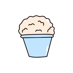 outline, flat design with 2025 color trends with technology theme and breakfast doodles