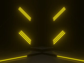 3D black geometric background with yellow neon lights