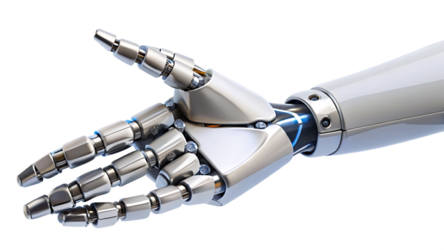 Advanced robotic hand reaching isolated on a white background - Powered by Adobe