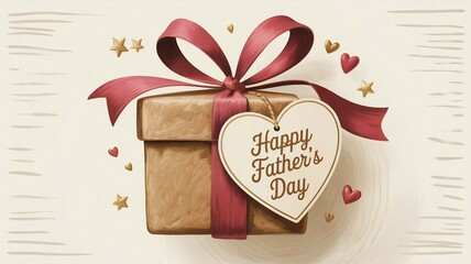 Happy Father's Day tag attached on gift box with ribbon