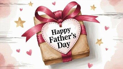 Happy Father's Day tag attached on gift box with ribbon
